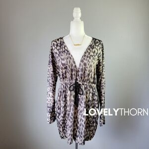 H&M // ltd ed fashion against AIDS silky leopard plunge drawstring mini dress